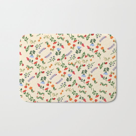Bright Vintage Flower Pattern Bath Mat