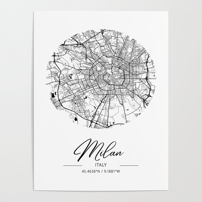 Milan map coordinates Poster