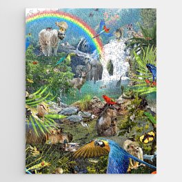 Jungle Waterfall Wild Animal Animals Scene Jigsaw Puzzle