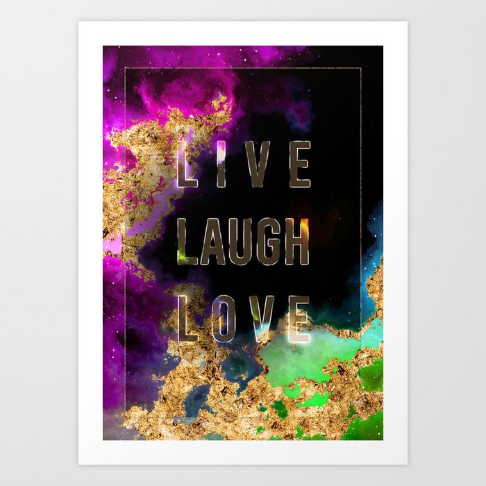Live Laugh Love 2 Rainbow Gold Quote Motivational Art Art Print