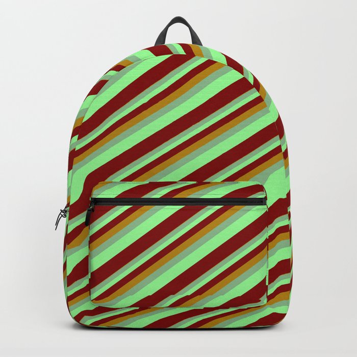Dark Goldenrod, Dark Sea Green, Green & Maroon Colored Lined Pattern Backpack