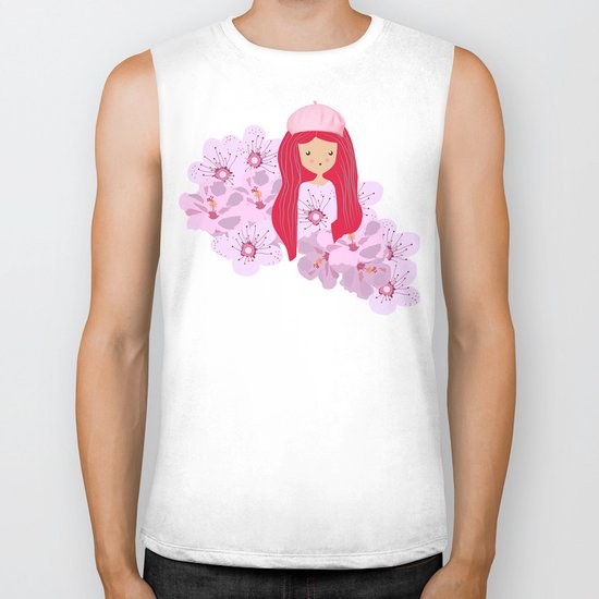Girl on flowers Biker Tank