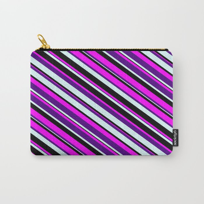 Fuchsia, Indigo, Light Cyan & Black Colored Lines Pattern Carry-All Pouch