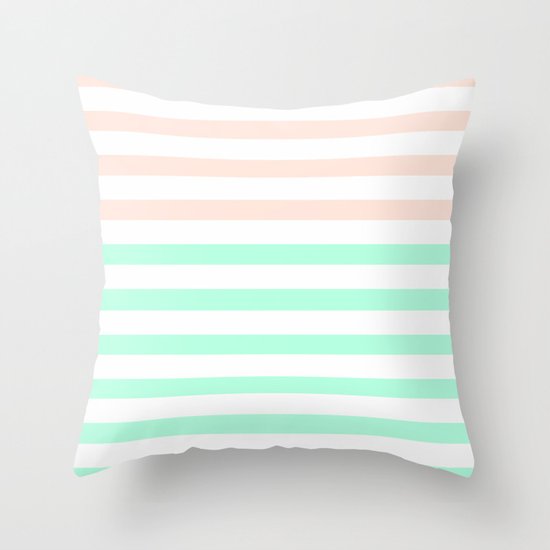 MINT & PEACH STRIPES Throw Pillow