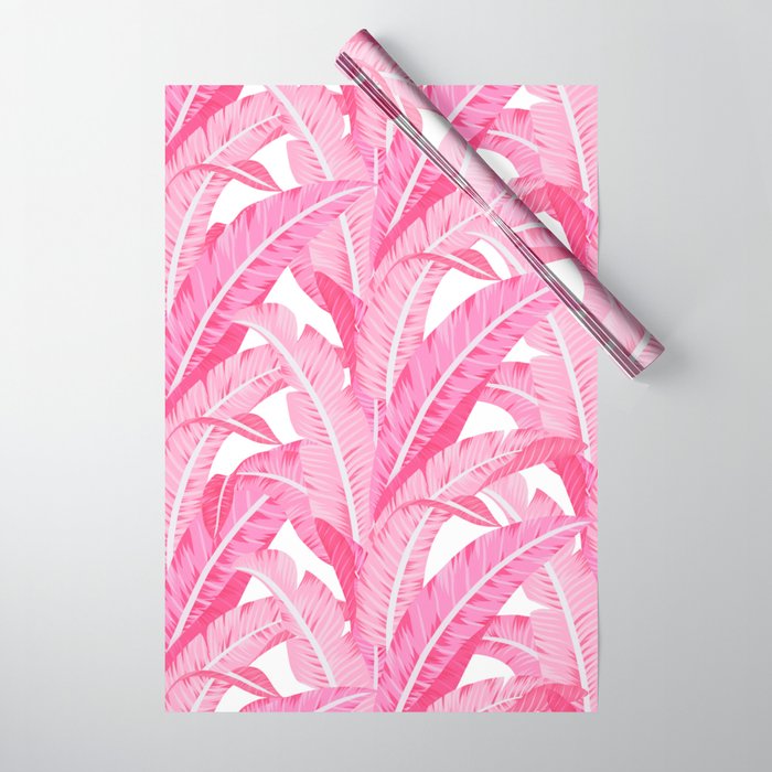 Pink banana leaves tropical pattern on white Wrapping Paper