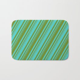 [ Thumbnail: Green and Turquoise Colored Stripes/Lines Pattern Bath Mat ]