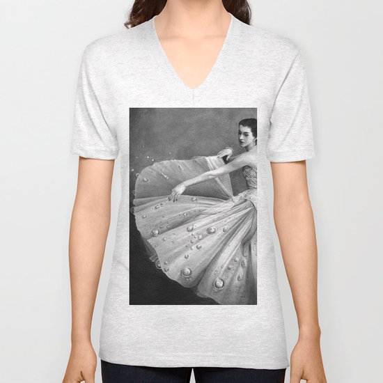 White Morning - graphite pencil drawing Unisex V-Neck