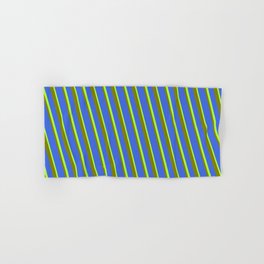 [ Thumbnail: Green, Royal Blue, and Light Green Colored Lines/Stripes Pattern Hand & Bath Towel ]