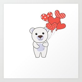 Polar Bear Cute Animals With Hearts Balloons To Art Print