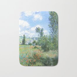 View of Vétheuil (1880) by Claude Monet Bath Mat | Summer, Village, Nature, Vacation, Vetheuil, Classic, Monet, Forest, Road, Oil 