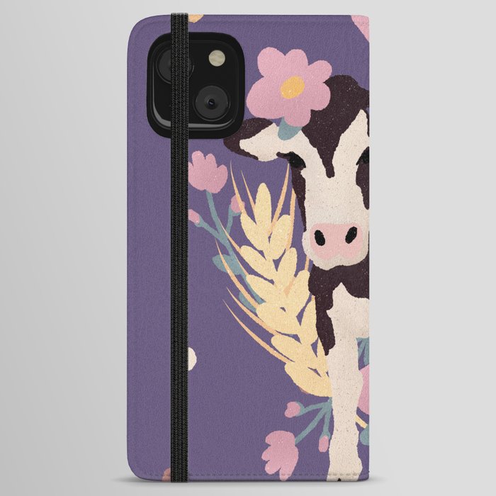Cute Cow on Purple iPhone Wallet Case