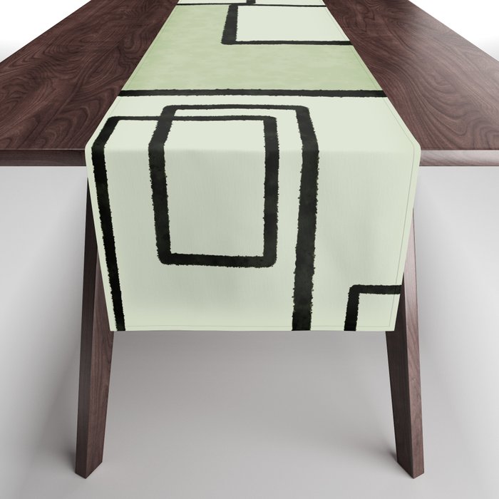 Piet Composition  Sage Green - Mid-Century Modern Minimalist Geometric Abstract  Table Runner