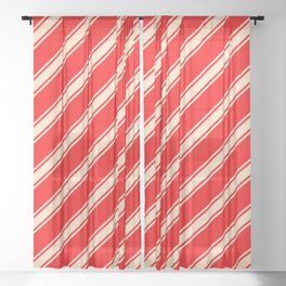 [ Thumbnail: Red & Bisque Colored Lined Pattern Sheer Curtain ]