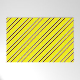 [ Thumbnail: Yellow, Powder Blue, and Maroon Colored Stripes Pattern Welcome Mat ]