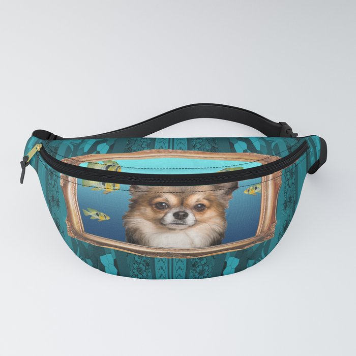 chihuahua in frame with tropical fishes #chihuahua Fanny Pack