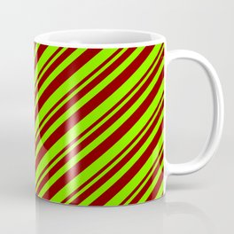 [ Thumbnail: Maroon and Green Colored Striped/Lined Pattern Coffee Mug ]