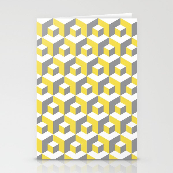 lluminating yellow and ultimate gray seamless isometric pattern. Grey, white and yellow abstract endless isometric background. Seamless geometric pattern. illustration Stationery Cards