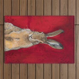 Cottontail Rabbit On Red Outdoor Rug