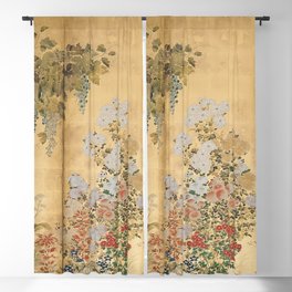 Japanese Edo Period Six-Panel Gold Leaf Screen - Spring and Autumn Flowers Blackout Curtain