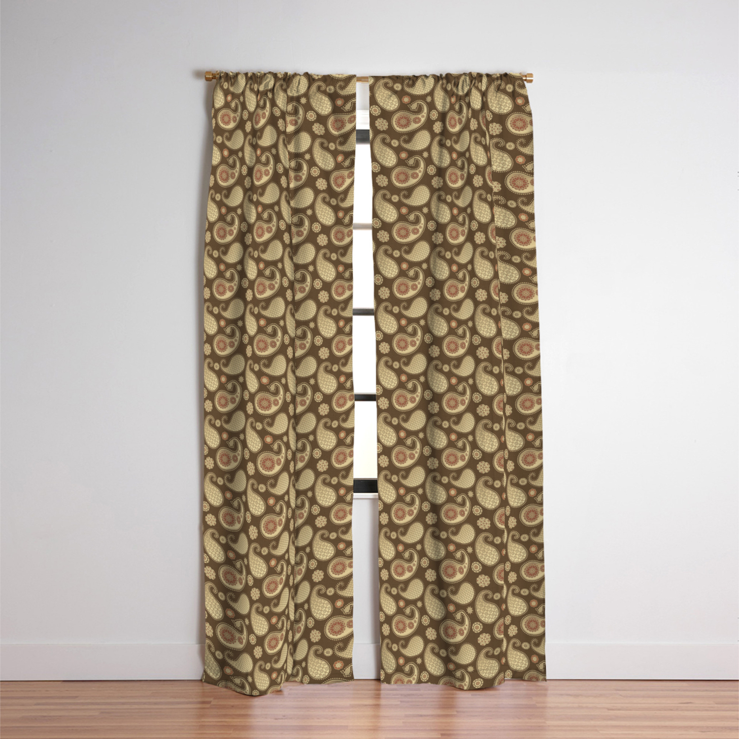 Paisley Pattern Soft Gold On Chocolate Brown Blackout Curtain By