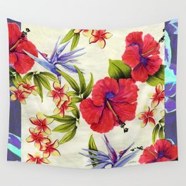 Paradise Party Wall Tapestry | Hawaiian, Rain Forest, Other, Bird Of Paradise, Nature, Floral, Vintage, Painting, Flowers, Watercolor 