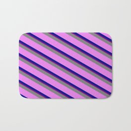 [ Thumbnail: Grey, Violet, Dark Blue & Purple Colored Lined Pattern Bath Mat ]