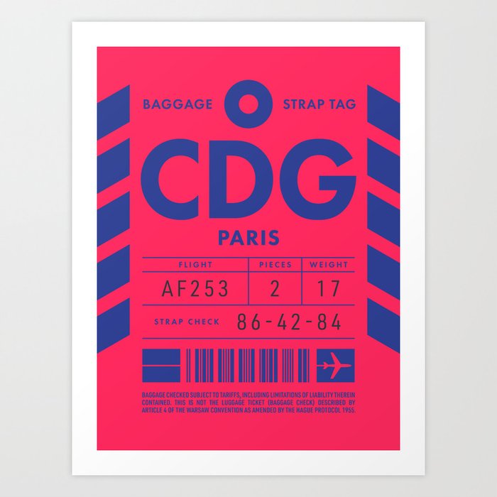 Luggage Tag D - CDG Paris France Art Print