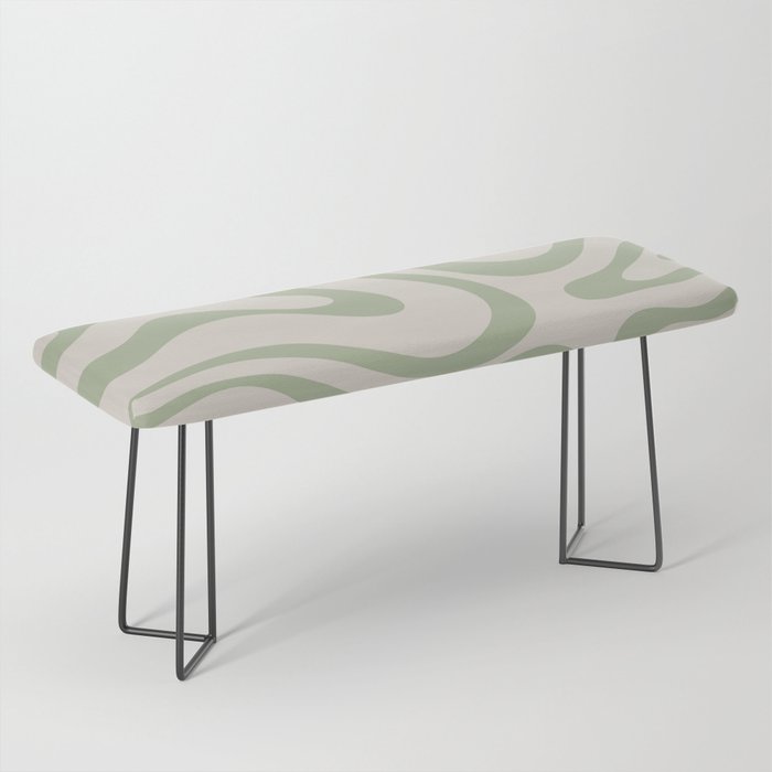 Liquid Swirl Abstract Pattern in Almond and Sage Green Bench