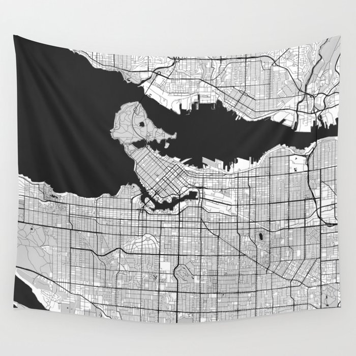 Vancouver Map Gray Wall Tapestry
