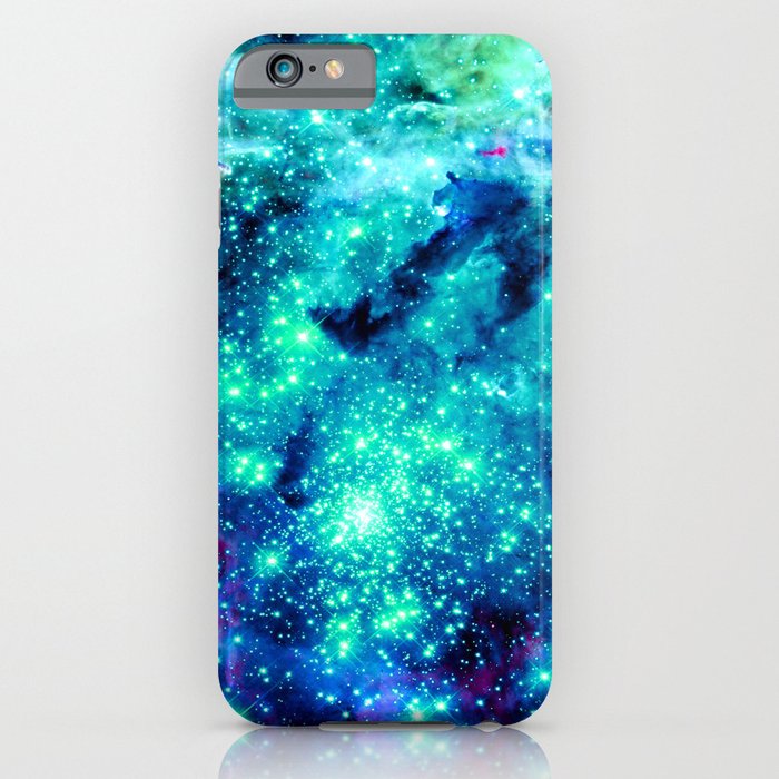 Colorful Teal Galaxy Sparkle Stars Iphone Case By Me101