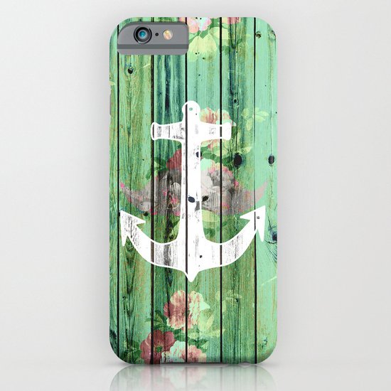 Vintage Floral Nautical Anchor Green Beach Wood iPhone & iPod Case
