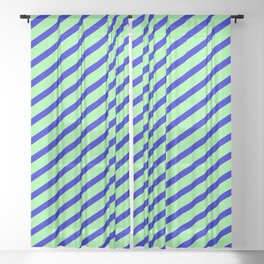 [ Thumbnail: Green and Blue Colored Lined Pattern Sheer Curtain ]