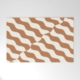 Retro Wavy Abstract Swirl Lines in Brown & White Welcome Mat