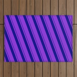 [ Thumbnail: Dark Blue and Purple Colored Lined/Striped Pattern Outdoor Rug ]