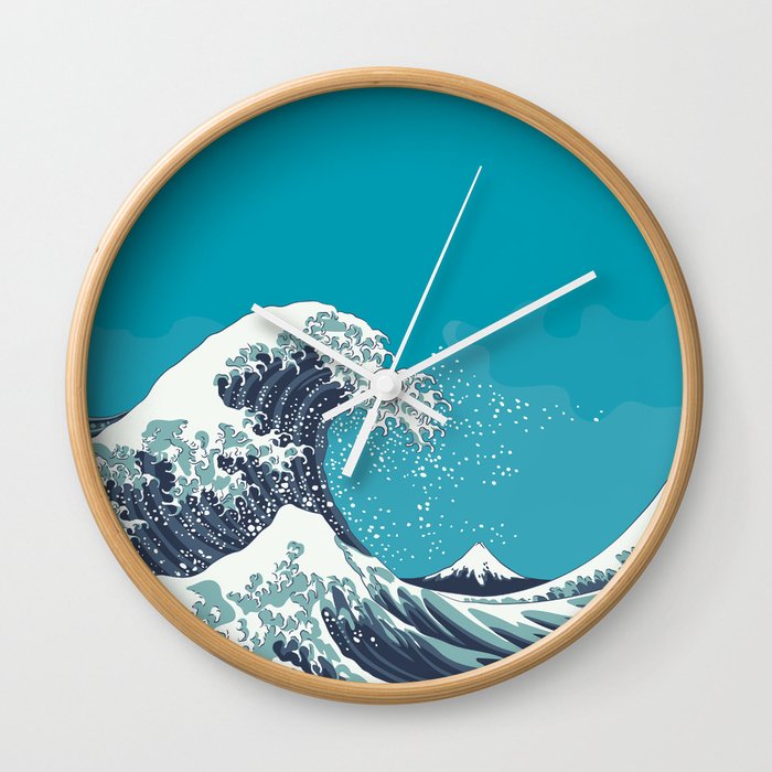 Great Wave and Mount Fuji vintage japanese woodcut style illustration Wall Clock