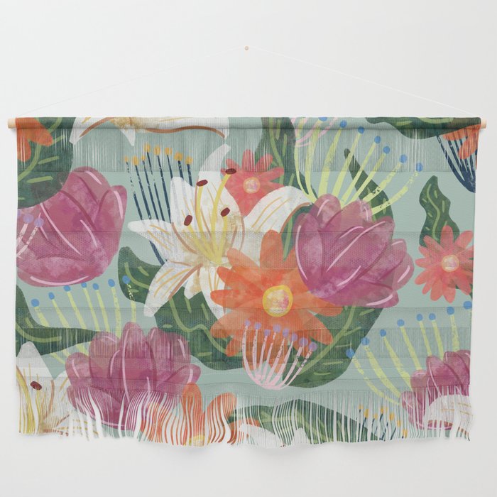 mint watercolor floral pattern Wall Hanging