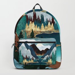 River Vista Backpack | Nature, Blue, Contemporary, Waves, Graphicdesign, Vista, Teal, Landscape, Green, Water 