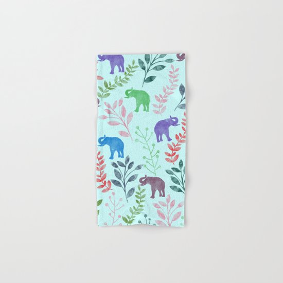 Watercolor Flowers & Elephants II Hand & Bath Towel