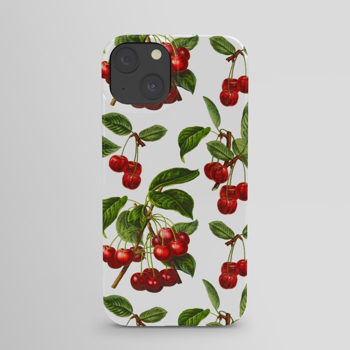 Vintage Botanical Cherries Print on White iPhone Case