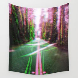 Redwood Forest Road Glitch Art Wall Tapestry