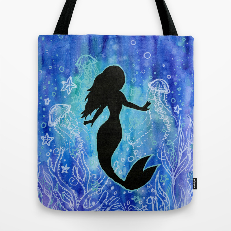 Mermaid Watercolor Underwater Tote Bag By Olechka Society6