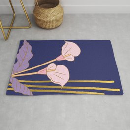Pink Flowers with Deep Purple Background Rug