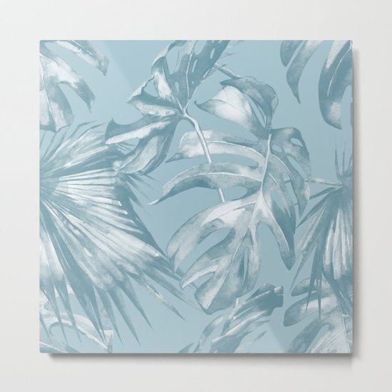 Island Dream Teal Palm Leaves Metal Print
