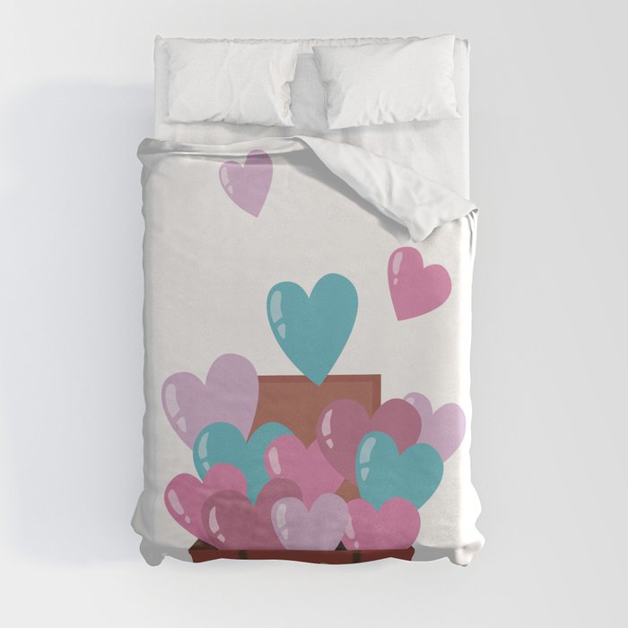 Heart balloons fly out of the suitcase Duvet Cover