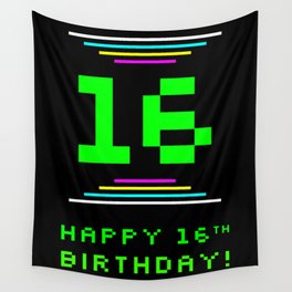 [ Thumbnail: 16th Birthday - Nerdy Geeky Pixelated 8-Bit Computing Graphics Inspired Look Wall Tapestry ]