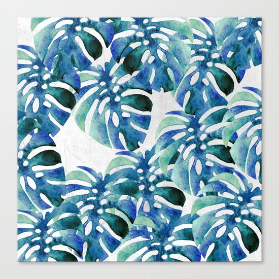 Monstera Pattern Green And Blue Canvas Print
