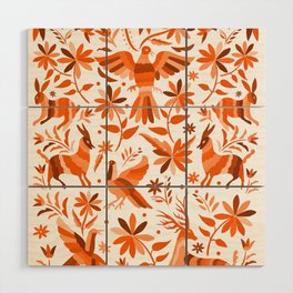 Mexican Otomí Design in Orange Color by Akbaly Wood Wall Art