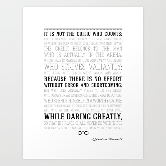 Man In The Arena Teddy Roosevelt Quote Art Print By Pier23 Society6