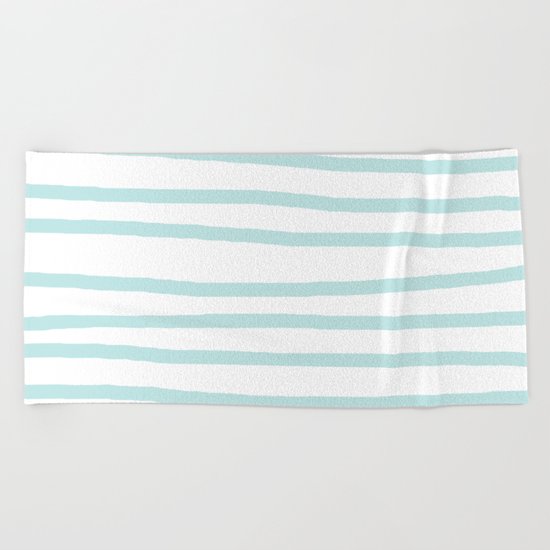 Simply Drawn Stripes Succulent Blue on White Beach Towel