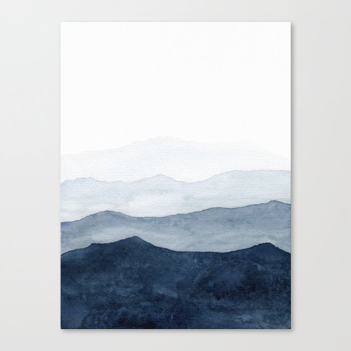 Indigo Abstract Watercolor Mountains Canvas Print